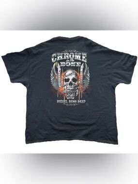 Chrome to The Bone Diesel Runs Deep T Shirt Men's 2XL Black Grunge Mechanic Y2K